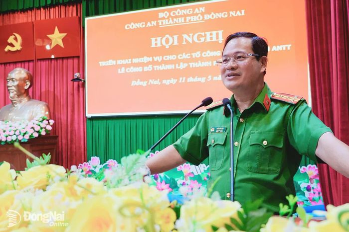 Đại tá Trần Anh Sơn, Phó Giám đốc Công an thành phố phát biểu chỉ đạo tại hội nghị. Ảnh: CATP