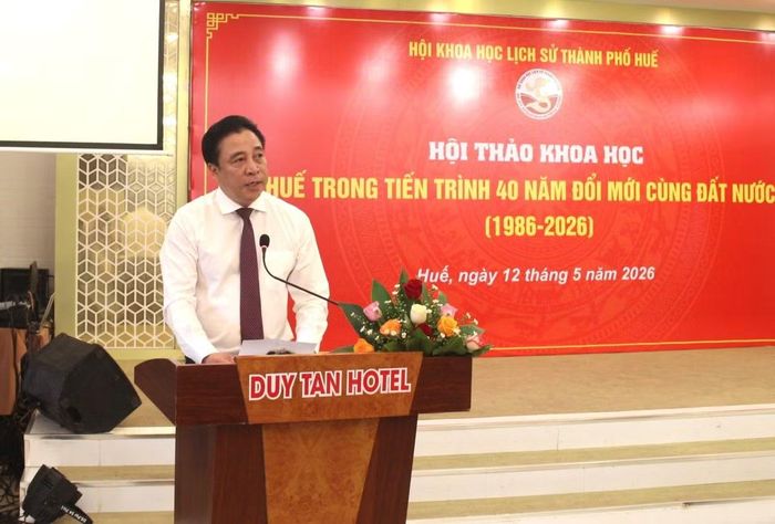 Chủ tịch UBND TP Huế Nguyễn Khắc Toàn phát biểu tại Hội thảo.