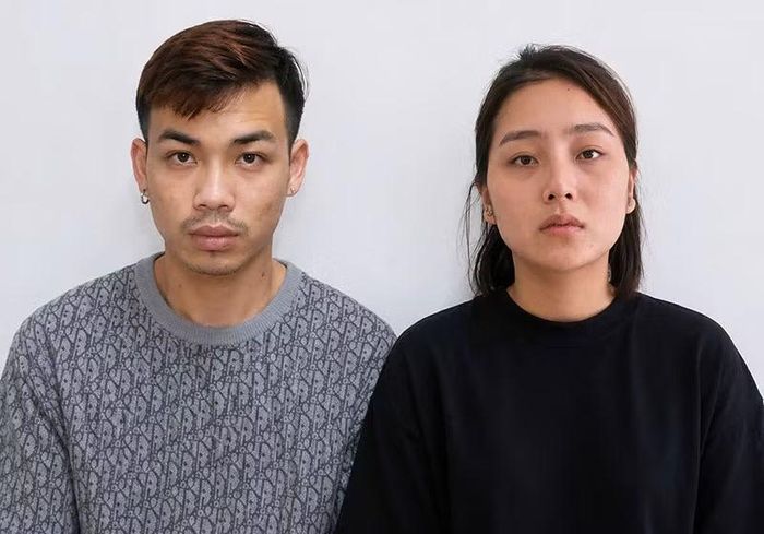 Nguyễn Minh Hiệp và Bàn Thị Tâm tại cơ quan Công an.