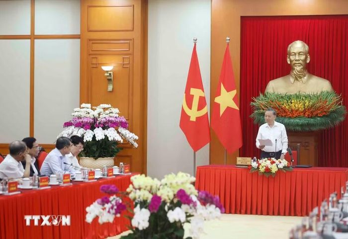 Tổng Bí thư, Chủ tịch nước Tô Lâm, Trưởng Ban Chỉ đạo phát biểu. (Ảnh: Thống Nhất/TTXVN)
