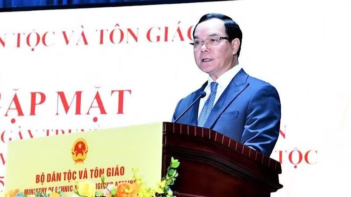 Bộ trưởng Dân tộc và Tôn giáo Nguyễn Đình Khang phát biểu tại chương trình kỷ niệm,