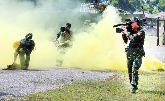  Tác nghiệp tại Cuộc thi “Vùng tai nạn” trong khuôn khổ Hội thao Quân sự quốc tế (Army Games 2022) tổ chức tại Hà Nội.
