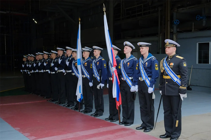 Lễ đặt ky cho khinh hạm Đô đốc Gromov diễn ra tại xưởng đóng tàu Severnaya Verf. Ảnh: OSK