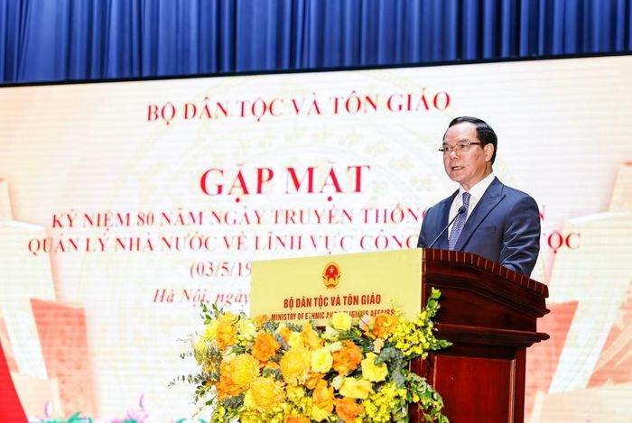 Bộ trưởng Bộ Dân tộc và Tôn giáo Nguyễn Đình Khang phát biểu tại lễ kỷ niệm. Ảnh: Như Ý. 