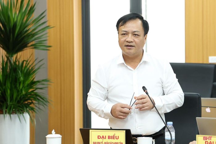 Phó Trưởng ban Kinh tế - Ngân sách HĐND tỉnh Nguyễn Văn Tuấn phát biểu tại cuộc họp.