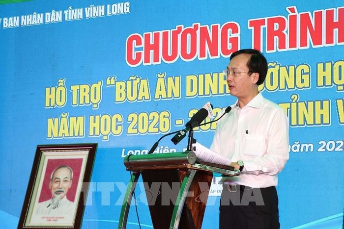 Chủ tịch UBND tỉnh Vĩnh Long Trần Trí Quang phát biểu tại Chương trình. Ảnh: Thanh Hòa- TTXVN