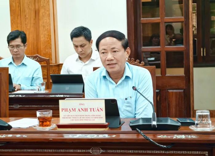 Chủ tịch UBND tỉnh Phạm Anh Tuấn phát biểu tại buổi làm việc. Ảnh: Dũng Nhân