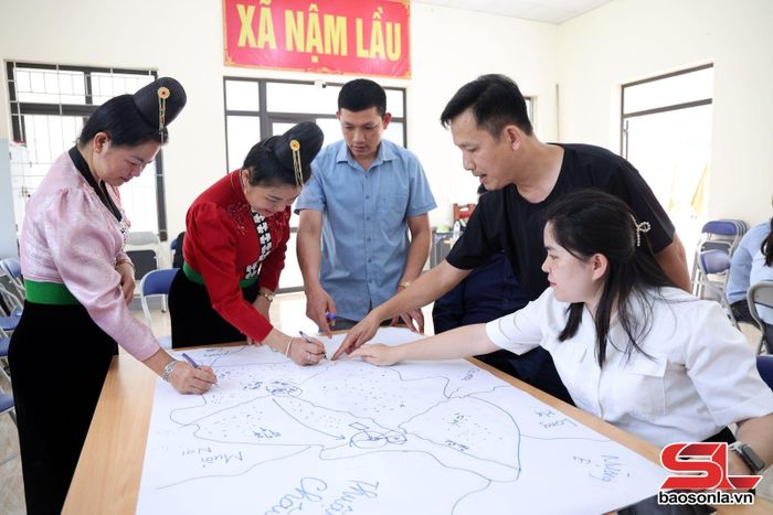 Học viên tham gia tập huấn thực hành vẽ bản đồ khu vực tiềm ẩn xảy ra thiên tai