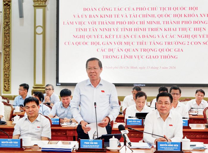 Chủ nhiệm Ủy ban Kinh tế và Tài chính Phan Văn Mãi phát biểu tại cuộc làm việc