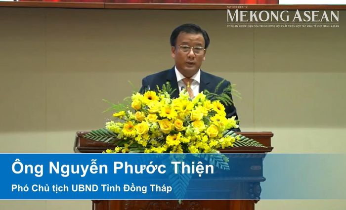 Phó Chủ tịch UBND tỉnh Đồng Tháp Nguyễn Phước Thiện chia sẻ tại hội thảo. Ảnh: Lê Hồng Nhung - Mekong ASEAN