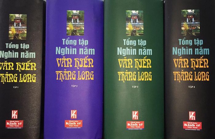  Tổng tập Nghìn năm văn hiến Thăng Long do GS Đặng Vũ Khiêu và GS Vũ Tuyên Hoàng chủ biên với 1.200 tác giả. Ảnh: Giaoductaichinh. 