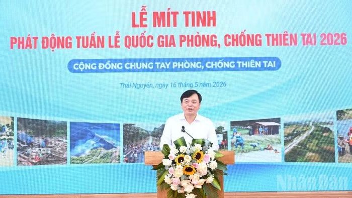 Thứ trưởng Nông nghiệp và Môi trường Nguyễn Hoàng Hiệp phát biểu tại lễ mít-tinh.