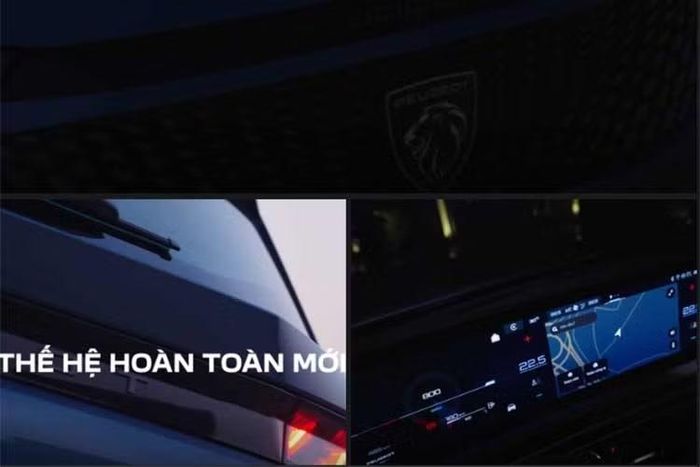 Phần đầu xe chỉ xuất hiện trong vài khoảnh khắc ngắn, hé lộ logo Peugeot thế hệ mới ở trung tâm lưới tản nhiệt họa tiết 3D.