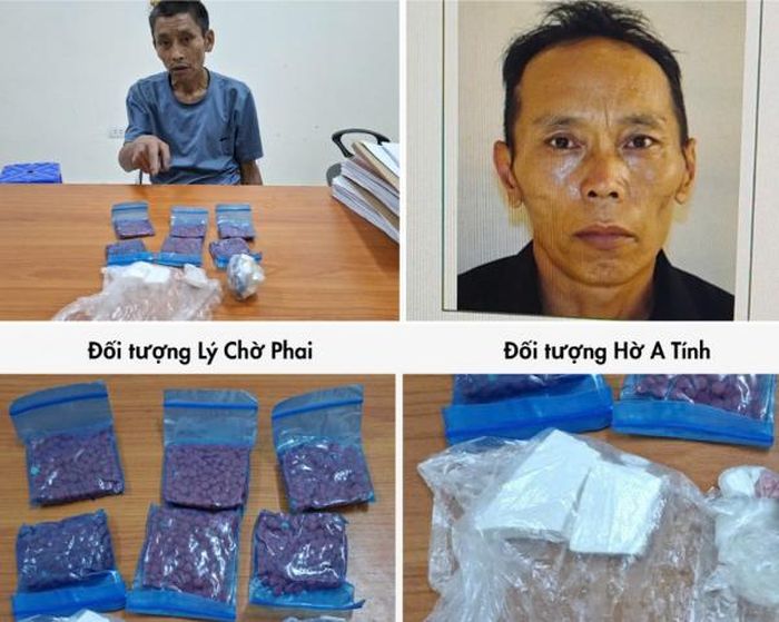  Lý Chờ Phai và Hờ A Tính cùng tang vật.