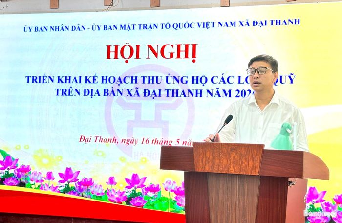 Chủ tịch UBND xã Đại Thanh Nguyễn Văn Hưng phát biểu tại hội nghị. Ảnh: MD