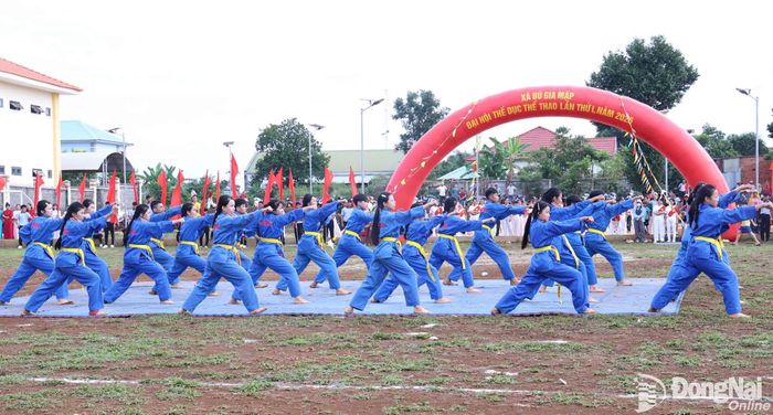 Các vận động viên tham gia biểu diễn võ thuật Vovinam. Ảnh: Nhật Lệ