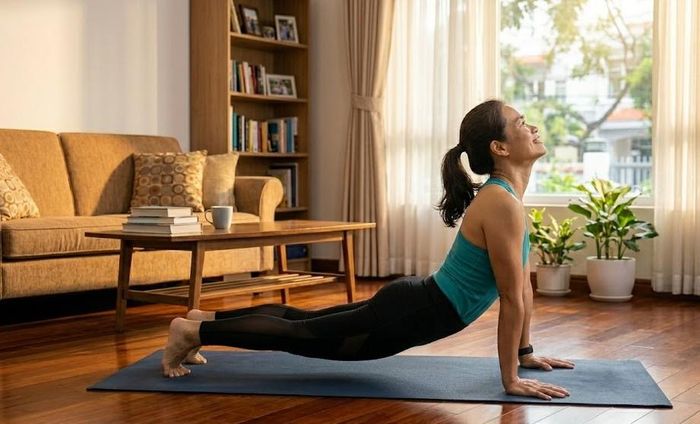 Tư thế chó úp mặt kết hợp với tư thế rắn hổ mang là bài tập giúp tăng độ linh hoạt cho cột sống.