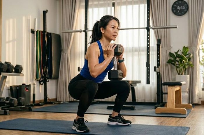 Giữ tạ phía trước khiến cơ lõi phải hoạt động nhiều hơn để giữ thân người thẳng, từ đó hỗ trợ làm săn chắc vòng eo hiệu quả.