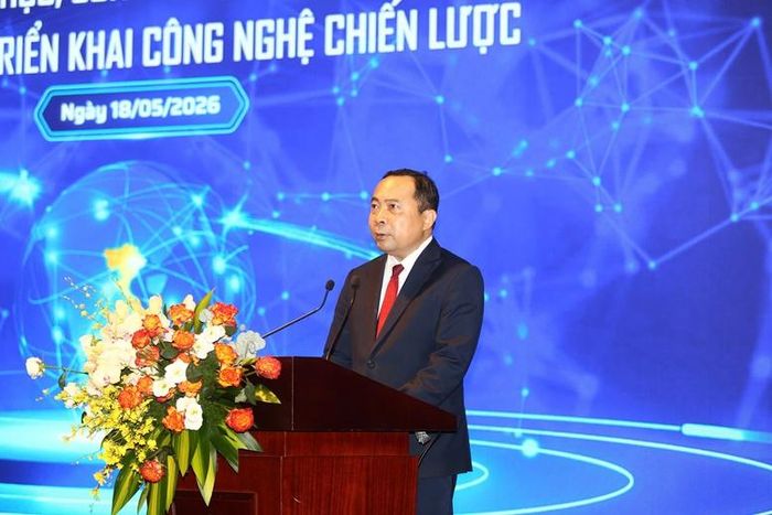 Bộ trưởng Bộ KH&CN Vũ Hải Quân phát biểu tại lễ chào mừng Ngày Khoa học, Công nghệ và Đổi mới sáng tạo Việt Nam và Hội nghị triển khai công nghệ chiến lược - Ảnh: VGP/Thu Giang