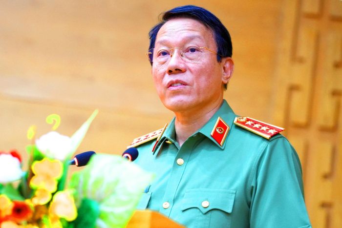 Đại tướng Lương Tam Quang, Bộ trưởng Bộ Công an phát biểu tại buổi lễ. Ảnh: CAĐN