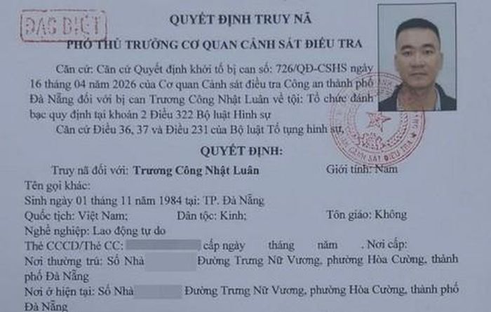 Quyết định truy nã đối với Trương Công Nhật Luân