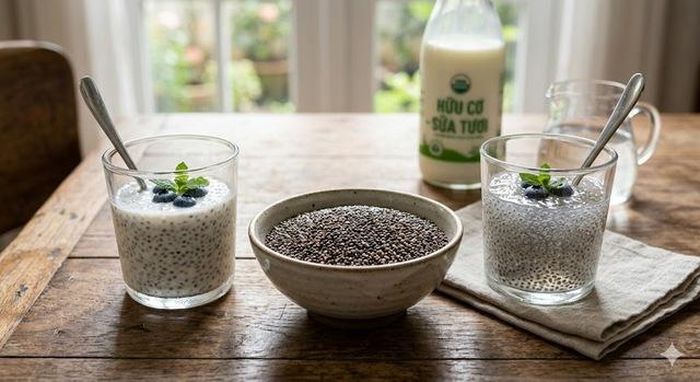 Hạt chia ngâm trong nước chứa ít calo, ngâm trong sữa bổ sung nhiều dưỡng chất.