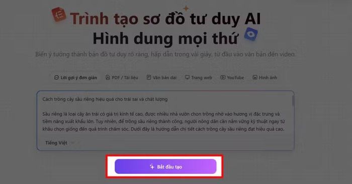 Nhập nội dung hoặc chủ đề mà bạn muốn AI hỗ trợ xây dựng sơ đồ.