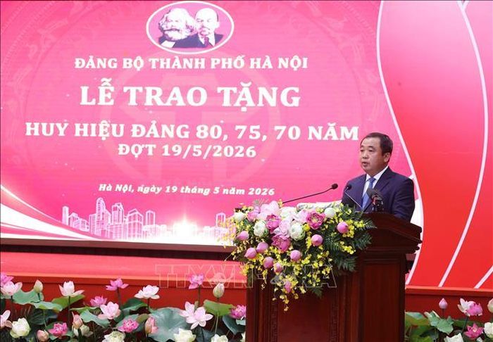 Ủy viên Bộ Chính trị, Bí thư Thành ủy Hà Nội Trần Đức Thắng phát biểu. Ảnh: Văn Điệp/TTXVN