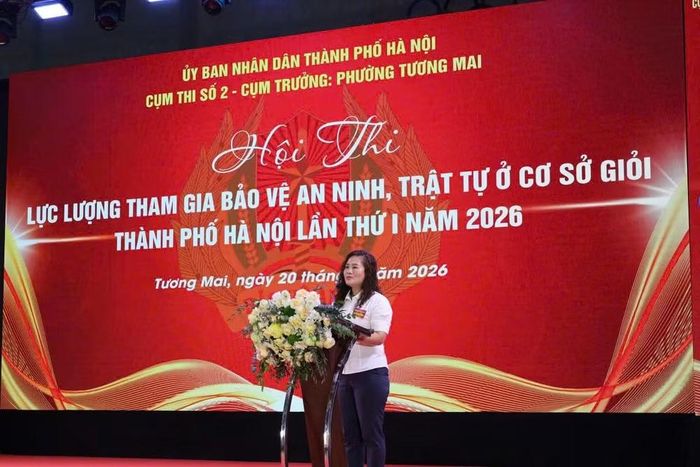 Bà Đào Thị Thu Hằng, Chủ tịch UBND phường Tương Mai, Trưởng Ban Chỉ đạo Hội thi, phát biểu khai mạc hội thi