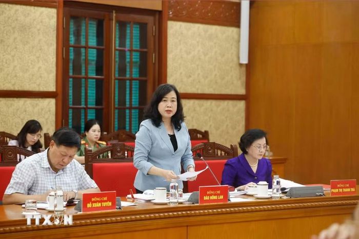 Đồng chí Đào Hồng Lan, Ủy viên Trung ương Đảng, Bí thư Đảng ủy, Bộ trưởng Bộ Y tế tại hội nghị. (Ảnh: Thống Nhất/TTXVN)
