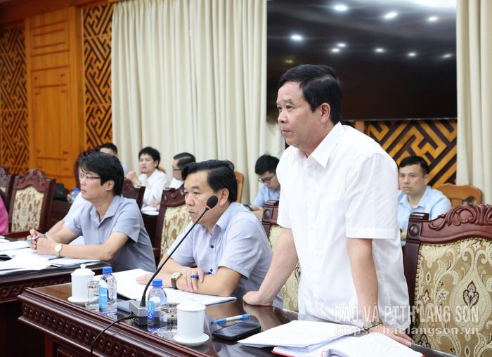 Lãnh đạo Ban Quản lý khu kinh tế cửa khẩu Đồng Đăng - Lạng Sơn trình bày một số nội dung tại hội nghị