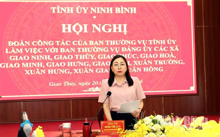 Đồng chí Đinh Thị Lụa, Phó Bí thư Tỉnh ủy, Chủ tịch Ủy ban MTTQ Việt Nam tỉnh phát biểu kết luận hội nghị.