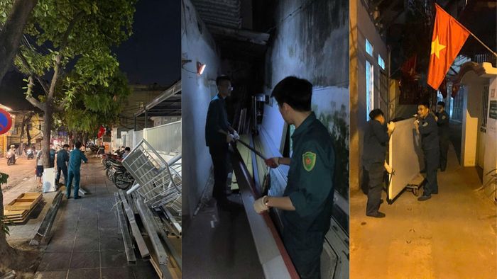 Tổ cơ động phường Thanh Xuân hỗ trợ người dân di dời tài sản trong đêm, phục vụ công tác GPMB dự án đường Vành đai 2,5. Ảnh: PV