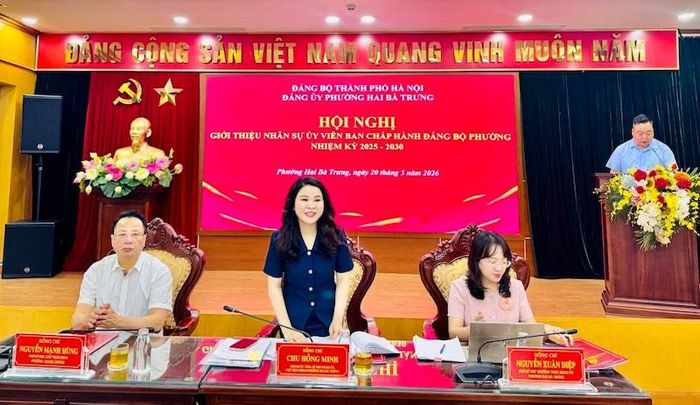 Bí thư phường Hai Bà Trưng Chu Hồng Minh phát biểu tại Hội nghị. Ảnh N.Q