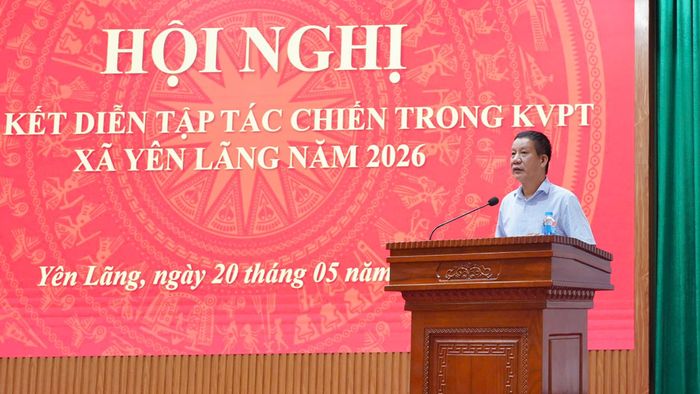 Bí thư Đảng ủy, Chủ tịch HĐND xã Yên Lãng Phạm Văn Minh phát biểu tại hội nghị. Ảnh: Phạm Hùng