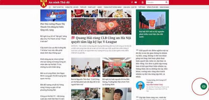 Độc giả có thể truy vấn thông tin một cách nhanh chóng qua biểu tượng chatbot AI An ninh Thủ đô