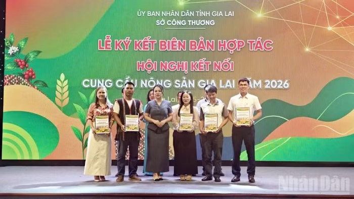 Trao Biên bản ký kết hợp tác giữa các doanh nghiệp trên địa bàn tỉnh Gia Lai.