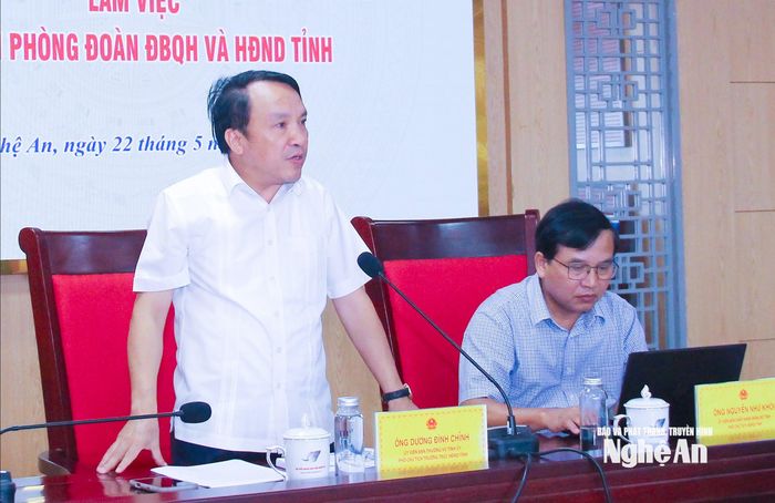 Đồng chí Dương Đình Chỉnh – Ủy viên Ban Thường vụ Tỉnh ủy, Phó Chủ tịch Thường trực HĐND tỉnh kết luận cuộc làm việc. Ảnh: Mai Hoa
