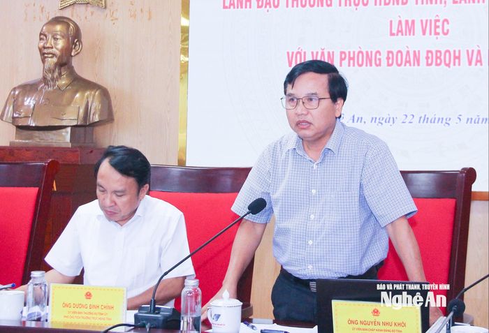 Đồng chí Nguyễn Như Khôi – Ủy viên Ban Chấp hành Đảng bộ tỉnh, Phó Chủ tịch HĐND tỉnh nêu một số định hướng đối với Văn phòng trong việc đổi mới công tác điều hành, phối hợp, phục vụ công tác giám sát, khảo sát của HĐND, Thường trực và các ban HĐND tỉnh. Ảnh: Mai Hoa