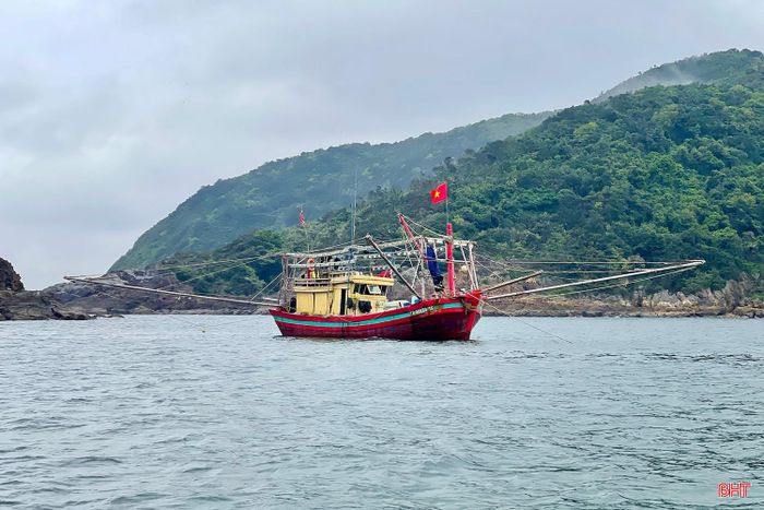 Tàu của ngư dân neo đậu gần đảo Hòn Mê.