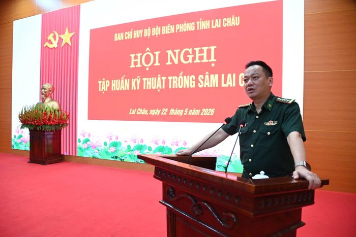 Đại tá Trương Minh Đức - Chỉ huy trưởng Ban Chỉ huy BĐBP tỉnh phát biểu tại hội nghị.