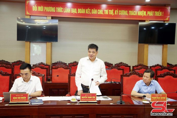 Đồng chí Nguyễn Thanh Sơn, Vụ trưởng Vụ Địa bàn II, Cơ quan Ủy ban Kiểm tra Trung ương, Tổ trưởng Tổ Giám sát phát biểu tại cuộc làm việc.