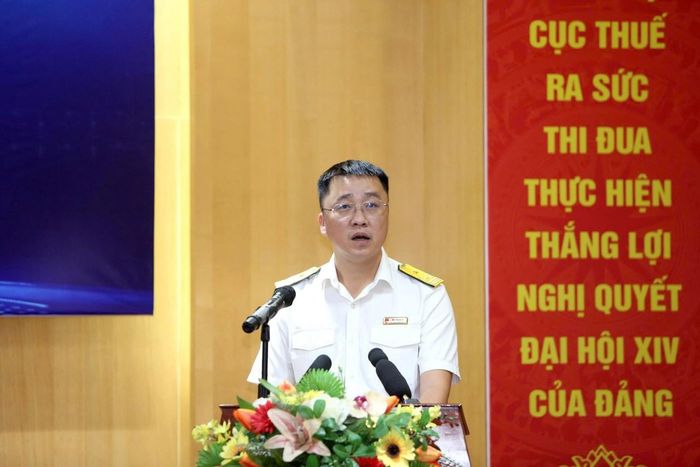 Ông Nguyễn Đức Huy - Phó Trưởng ban Ban Nghiệp vụ thuế (Cục Thuế) phát biểu tại họp báo. Ảnh: Đức Minh