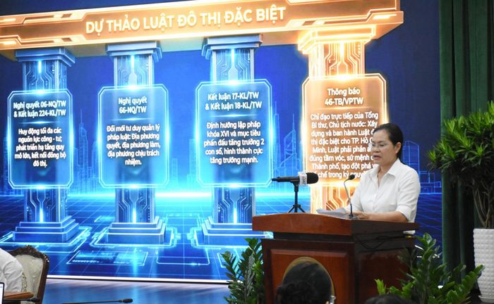Giám đốc Sở Tư pháp TP.HCM, bà Nguyễn Thị Hồng Hạnh: Ban soạn thảo Dự thảo Luật đô thị đặc biệt đã đề xuất gần 300 thẩm quyền của Trung ương về cho TP.HCM.