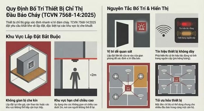 Hình ảnh minh họa bố trí thiết bị chỉ thị cho đầu báo cháy.