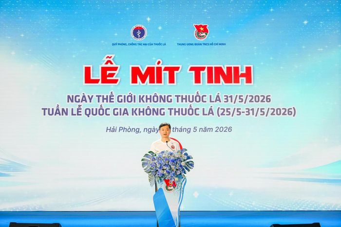 Ông Nguyễn Minh Triết, Ủy viên dự khuyết Ban Chấp hành Trung ương Đảng, Bí thư thường trực Ban Chấp hành Trung ương Đoàn phát biểu tại Lễ mít tinh. Ảnh: PV