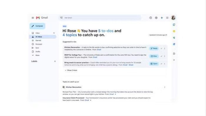 Điểm đáng chú ý nhất của Gmail Live là người dùng không còn phải nhớ chính xác tiêu đề thư, tên người gửi hay gõ hàng loạt từ khóa như trước, thay vào đó chỉ cần hỏi thẳng bằng giọng nói hoặc văn bản những nội dung cần tìm như giờ khởi hành chuyến bay, lịch hẹn nha khoa hay mã cửa phòng Airbnb là hệ thống sẽ tự động phân tích và đưa ra kết quả phù hợp.