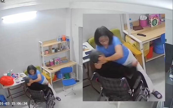  Mới đây, một nữ giúp việc 46 tuổi ở tỉnh Thanh Hóa đã bị tuyên phạt 2 năm tù về tội “hành hạ người khác” trong quá trình chăm sóc một cụ bà 82 tuổi. Ảnh cắt từ video lan truyền trên mạng xã hội. 