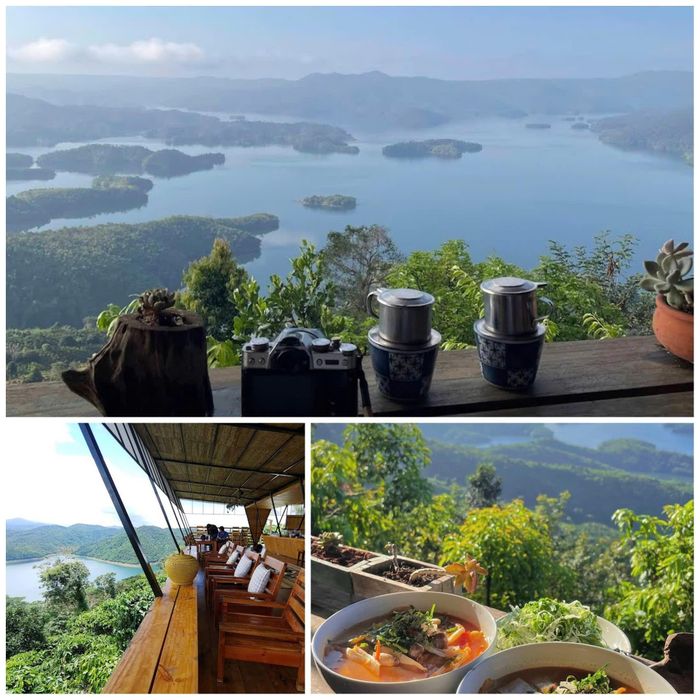 Không gian cà phê sáng tại các homestay săn mây với tầm nhìn bao quát hồ Tà Đùng và núi rừng xanh thẳm. Ảnh: Sưu tầm.