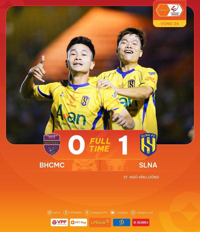 SLNA trụ hạng sau chiến thắng ở vòng 24 V.League 2025-2026. Ảnh: VPF